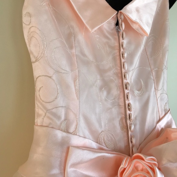 Pastel Pink Satin & Embroidered Tulle Prom Dress Princess Formal Ballgown - Picture 6 of 7